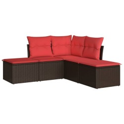 Salon de jardin avec coussins 5 pcs marron résine tressée 