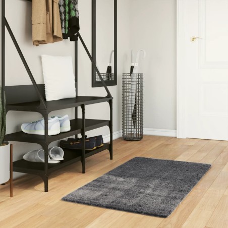 Tapis HUARTE à poils courts doux et lavable anthracite 60x110cm 