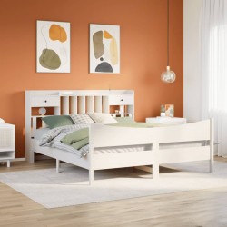Cadre de lit sans matelas blanc 200x200 cm bois massif de pin 