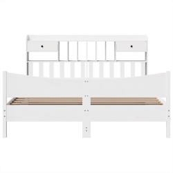Cadre de lit sans matelas blanc 200x200 cm bois massif de pin 