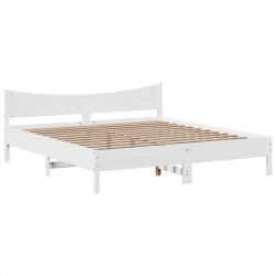 Cadre de lit sans matelas blanc 200x200 cm bois massif de pin 