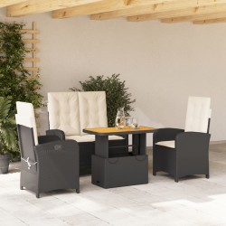 Ensemble à manger de jardin 4 pcs avec coussins noir 