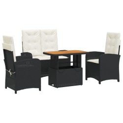 Ensemble à manger de jardin 4 pcs avec coussins noir 