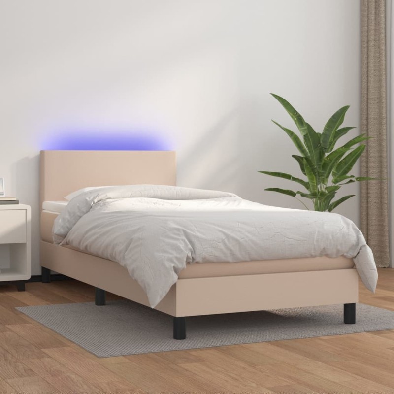 Sommier à lattes de lit avec matelas et LED Cappuccino 90x200cm 