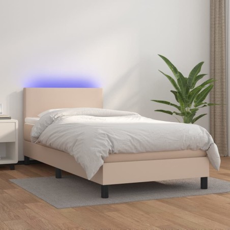 Sommier à lattes de lit avec matelas et LED Cappuccino 90x200cm 