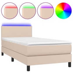 Sommier à lattes de lit avec matelas et LED Cappuccino 90x200cm 