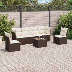 Salon de jardin avec coussins 7 pcs marron résine tressée 