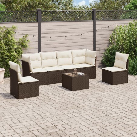 Salon de jardin avec coussins 7 pcs marron résine tressée 