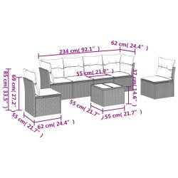 Salon de jardin avec coussins 7 pcs marron résine tressée 