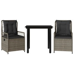 Ensemble à manger de jardin 3 pcs coussins gris résine tressée 