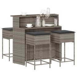 Ensemble de bar de jardin 5 pcs avec coussins gris poly rotin 