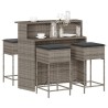 Ensemble de bar de jardin 5 pcs avec coussins gris poly rotin 