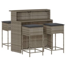Ensemble de bar de jardin 5 pcs avec coussins gris poly rotin 