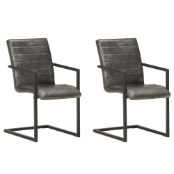 Chaises à manger cantilever lot de 2 gris cuir véritable 