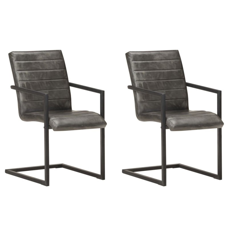 Chaises à manger cantilever lot de 2 gris cuir véritable Chaises à manger cantilever lot de 2 gris cuir véritable