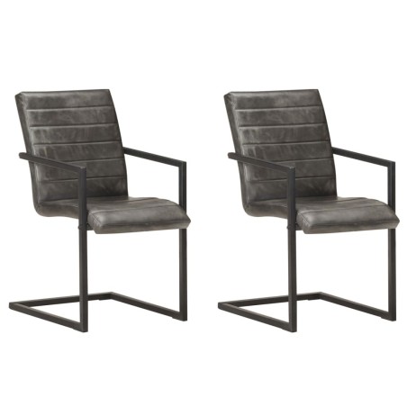 Chaises à manger cantilever lot de 2 gris cuir véritable 