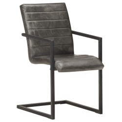 Chaises à manger cantilever lot de 2 gris cuir véritable 