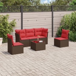 Salon de jardin 6 pcs avec coussins marron résine tressée 