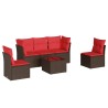 Salon de jardin 6 pcs avec coussins marron résine tressée 