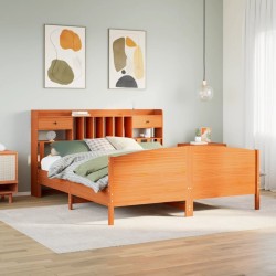 Lit bibliothèque sans matelas cire marron 180x200 cm pin massif 