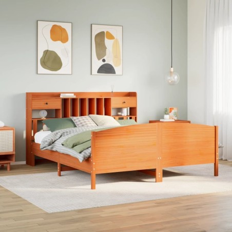Lit bibliothèque sans matelas cire marron 180x200 cm pin massif 