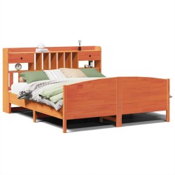 Lit bibliothèque sans matelas cire marron 180x200 cm pin massif 