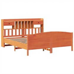 Lit bibliothèque sans matelas cire marron 180x200 cm pin massif 