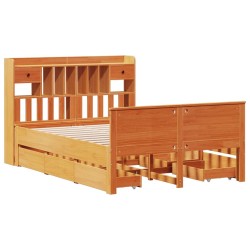 Lit bibliothèque sans matelas cire marron 150x200 cm pin massif 