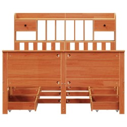 Lit bibliothèque sans matelas cire marron 150x200 cm pin massif 