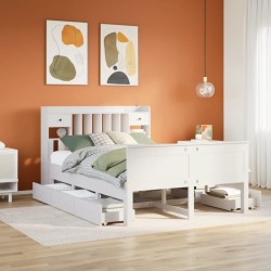 Lit bibliothèque sans matelas blanc 150x200 cm bois pin massif 