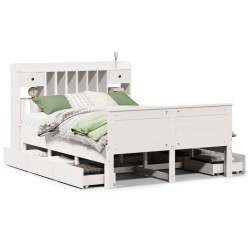 Lit bibliothèque sans matelas blanc 150x200 cm bois pin massif 
