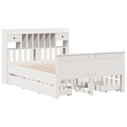 Lit bibliothèque sans matelas blanc 150x200 cm bois pin massif 