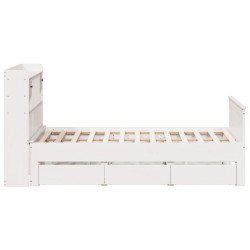 Lit bibliothèque sans matelas blanc 150x200 cm bois pin massif 