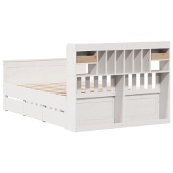 Lit bibliothèque sans matelas blanc 150x200 cm bois pin massif 