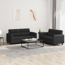 Ensemble de canapés 2 pcs avec coussins Noir Similicuir 