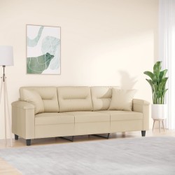 Canapé 3 places avec oreillers crème 180 cm tissu microfibre 