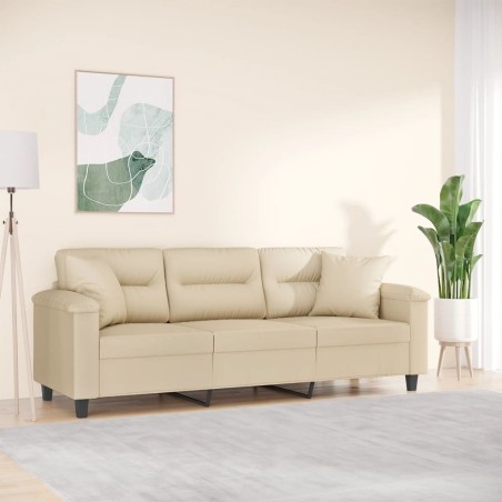 Canapé 3 places avec oreillers crème 180 cm tissu microfibre 