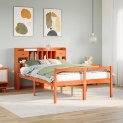 Lit bibliothèque sans matelas cire marron 150x200 cm pin massif 
