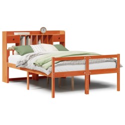 Lit bibliothèque sans matelas cire marron 150x200 cm pin massif 