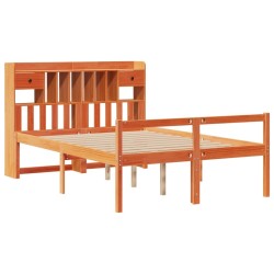 Lit bibliothèque sans matelas cire marron 150x200 cm pin massif 