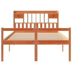 Lit bibliothèque sans matelas cire marron 150x200 cm pin massif 