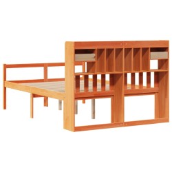 Lit bibliothèque sans matelas cire marron 150x200 cm pin massif 