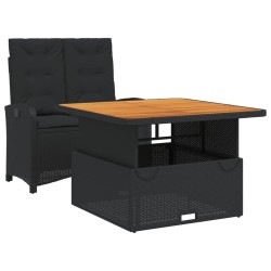 Ensemble à manger de jardin coussins 2pcs noir résine tressée 