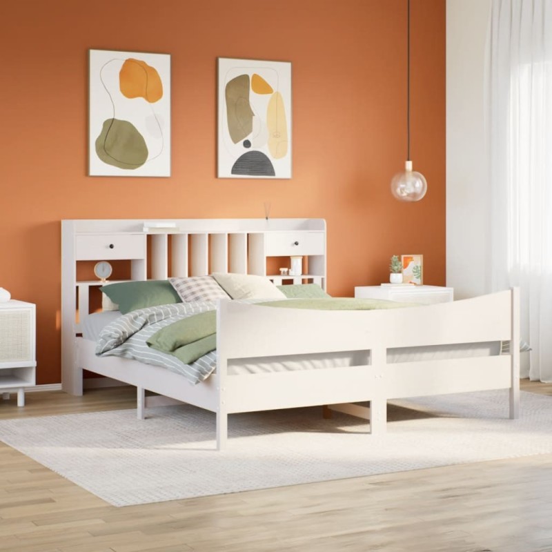 Cadre de lit sans matelas blanc 180x200 cm bois massif de pin 