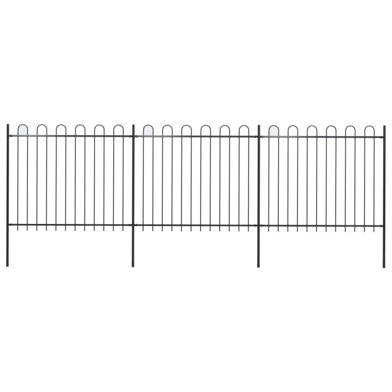 Clôture de jardin avec dessus en cerceau Acier 5,1 x 1,5 m Noir 