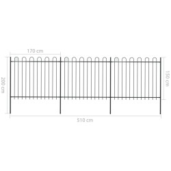 Clôture de jardin avec dessus en cerceau Acier 5,1 x 1,5 m Noir 