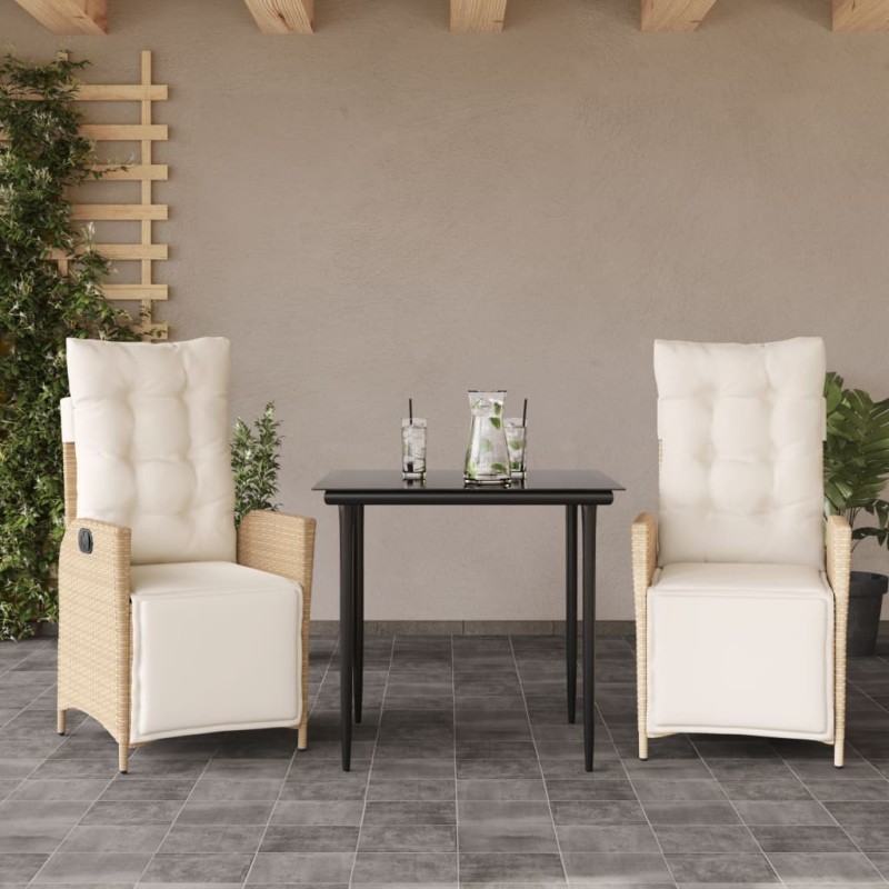 Ensemble à manger de jardin et coussins 3 pcs Beige poly rotin 