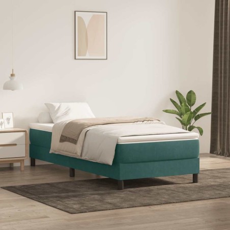 Sommier à lattes de lit et matelas vert foncé 100x210cm velours 