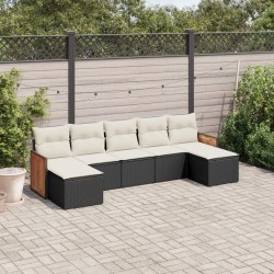 Salon de jardin 7 pcs avec coussins noir résine tressée 