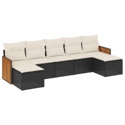 Salon de jardin 7 pcs avec coussins noir résine tressée 